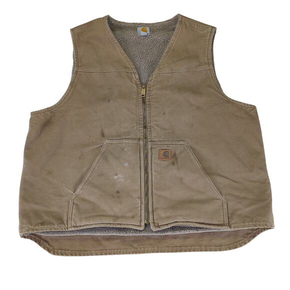 Carhartt Sherpa Lined Sandstone Rugged Canvas Vest V26 FRB Men's Size 2XL Tall - Picture 1 of 9